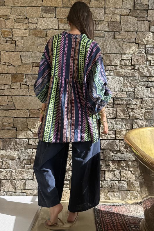 Peruvia Pillow Cotton Nero Smock Top Navy /16=